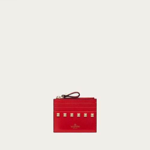 VALENTINO华伦天奴 22年春夏 女士 卡包 PORTE-CARTES ROCKSTUD ZIPPé EN VEAU ZW2P0T35BOLJU 预定商品1-3周发货