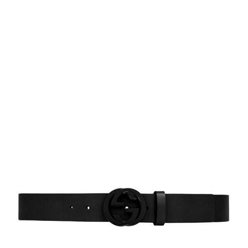 GUCCI/古驰 经典款男士黑色皮革磨砂黑双G腰带 368186BGH0V1000