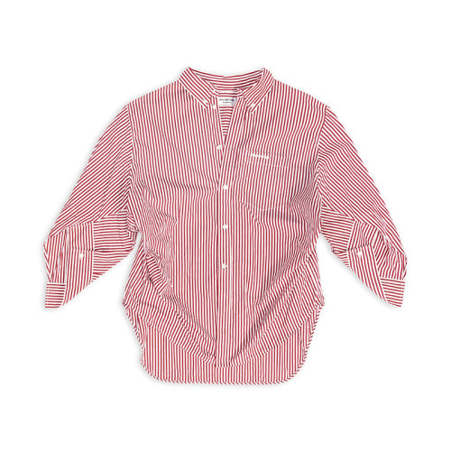 Balenciaga/巴黎世家 22年秋冬新款 女士红白色条纹纯棉饰有白色刺绣LOGO图案长袖衬衫671663TIM369030