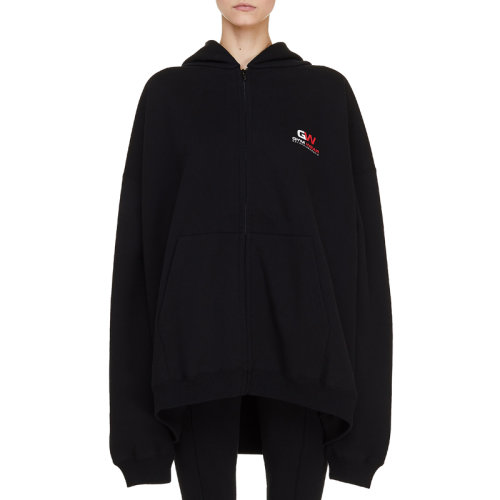 Balenciaga/巴黎世家 男女同款黑色棉质长款宽松连帽拉链卫衣外套 620974-TIVD4-1000