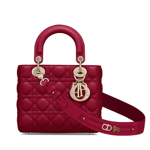 DIOR/迪奥 经典款 My ABCDior  女士五格樱桃红小羊皮手提单肩戴妃包 （勋章款）M0538OCAL_M52R