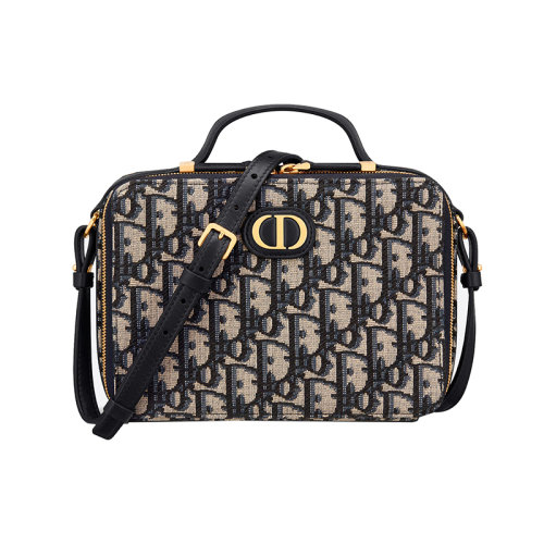 Dior 迪奥 22新款 30 MONTAIGNE系列 女士蓝色提花帆布拉链开合拆卸调节肩带拉链开合手提肩背包