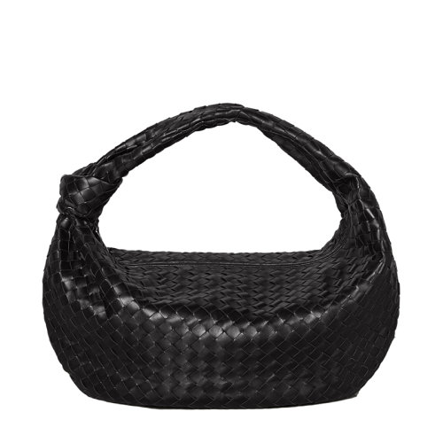 Bottega Veneta/葆蝶家 经典JODIE系列 女士黑色小羊皮Intrecciato编织单肩手提包600263VCPP01229