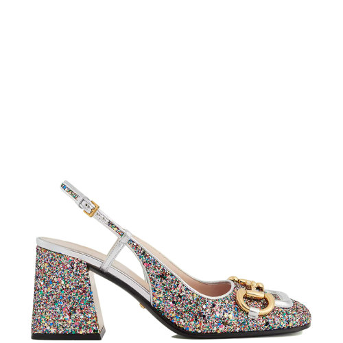 GUCCI/古驰 22年秋冬新款 Lovelight系列 女士彩色水晶皮革马衔扣后系带中跟浅口鞋?707702KSP208461