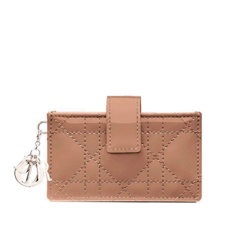 DIOR/迪奥 LADY DIOR 系列 玫瑰粉漆面经典藤格纹风琴褶卡片夹  S0074OVRB_M49P