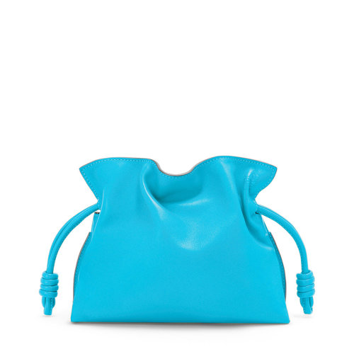 LOEWE/罗意威 22新款Flamenco系列 女士迷你蓝色纳帕牛皮革徽标压纹拉绳收紧单肩手提包A411FC2X37-5620