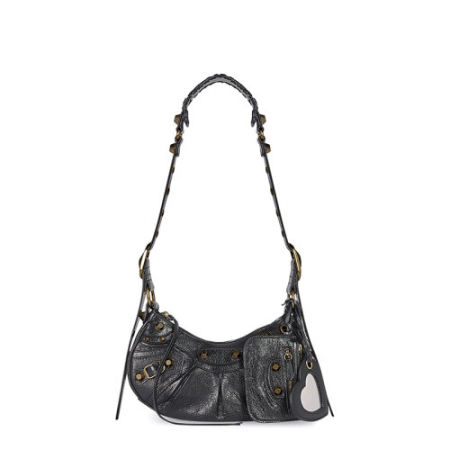 Balenciaga/巴黎世家 22新款LE CAGOLE系列 女士XS款黑色鳄鱼压纹小羊皮搭金扣单肩手提腋下包671309210F61000