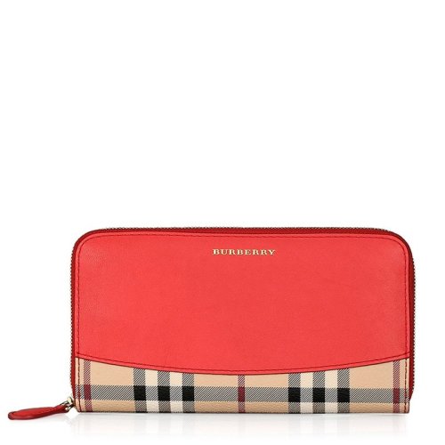 BURBERRY/博柏利 女士经典红色拼色格纹皮革长款钱包钱夹手拿包 3930325