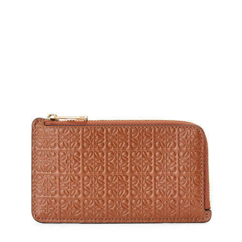 LOEWE/罗意威 20  女士棕褐色徽标压花真丝小牛皮拉链卡包0010623544