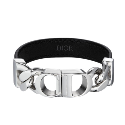 DIOR/迪奥  男士黑色小牛皮银色链环CD标志磁扣手镯手链 B1270HOMLE_D004
