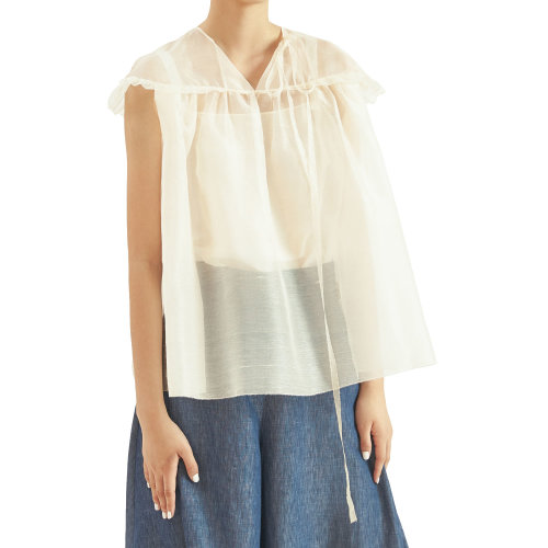 nisiss/怡夕荷叶边饰盖袖V领上衣女装定制N132XF13