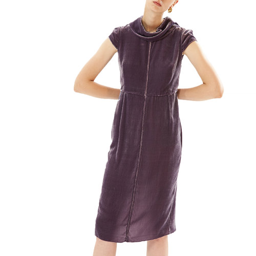 19年秋冬款nisiss/怡夕高领紫色中长连衣裙女士连衣裙N192AO03