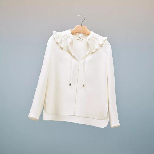  HERMES爱马仕 22年秋冬 女士 长袖衬衫 Blouse a jabot H2H0614DI9134