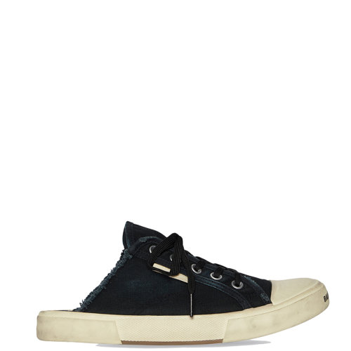 Balenciaga/巴黎世家 22年春夏新款 女士黑色磨损棉质材料露跟穆勒鞋帆布鞋693952W3RC31090