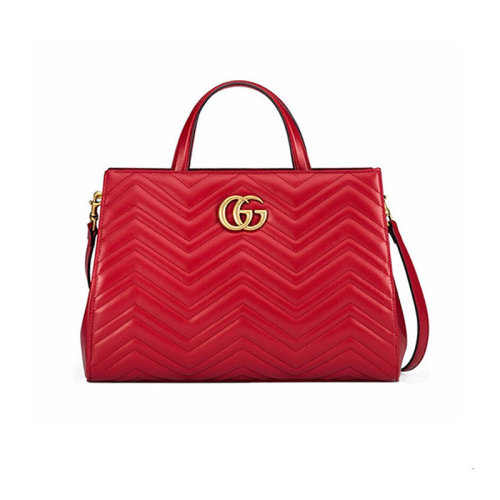 GUCCI/古驰 女包 GG Marmont系列 波浪纹 经典双G 女士红色皮质时尚手提单肩包 443505DTD1T6433