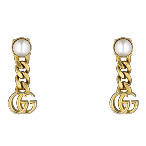 GUCCI/古驰  金属镀金 珍珠双G耳环645665I46208078
