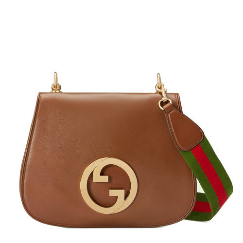 GUCCI/古驰 22新款Blondie系列 女士中号棕色皮革饰圆形徽标金扣斜挎单肩包699210UXXAG2671