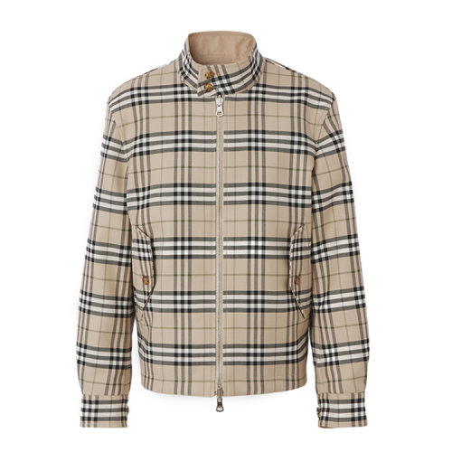 BURBERRY/博柏利 双面两穿格纹棉毛混纺哈林顿外套 男士夹克 80413871
