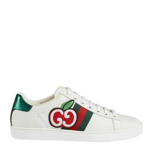 GUCCI/古驰 女士白色皮革果刺绣图案撞色后跟时尚舒适小白鞋运动鞋休闲鞋女鞋 611377-DOPE0-9064