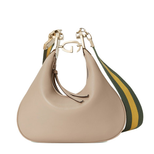 GUCCI/古驰 22新款 女士燕麦色皮革橙色黑色织带滚边新月造型G钩扣小号单肩手提包699409UXWBG9360