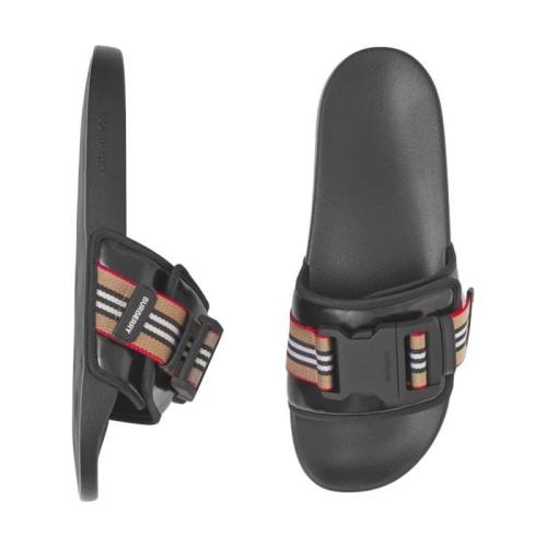  BURBERRY 22年秋冬 男士 标志性条纹装饰涂层帆布拖鞋 80389461 预定商品1-3周发货