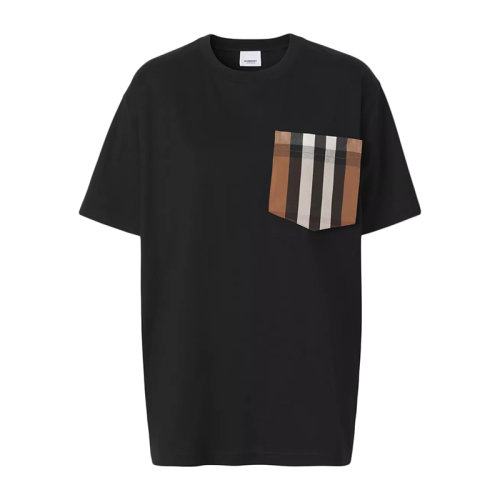 BURBERRY/博柏利      女士黑色格纹口袋棉质宽松T恤衫80449611