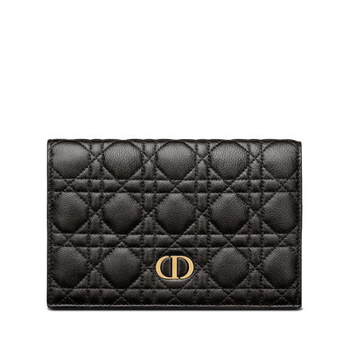 DIOR/迪奥 22春夏新款CARO XL系列 女士黑色小牛皮藤格纹金扣钱包S5104UWHC_M900