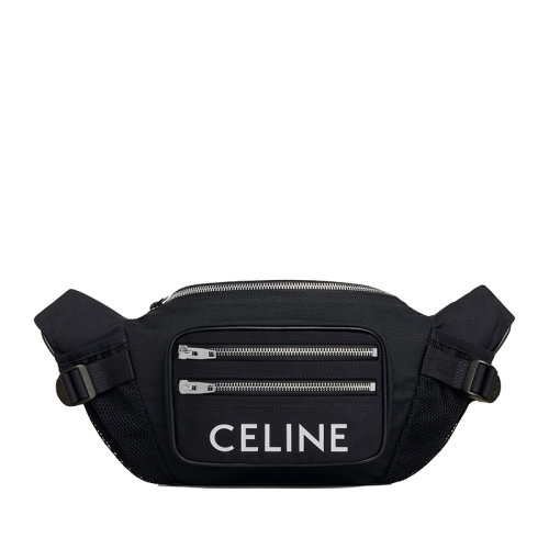 CELINE/赛琳 TREKKING系列 男士黑色CELINE印花锦纶尼龙徒步斜挎包拉链腰包198682DMT.38SI