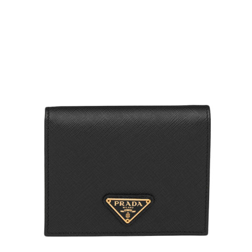 PRADA/普拉达 22春夏新款 女士小号黑色皮革三角金标翻盖钱包1MV204_QHH_F0002
