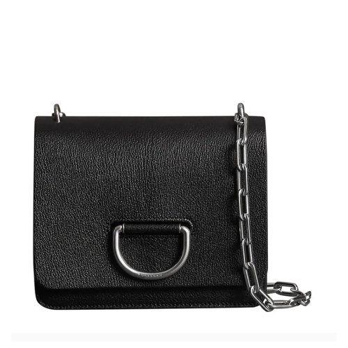 BURBERRY/博柏利 巴宝莉女包 女士黑色山羊皮D形环翻盖单肩包斜挎包 40766451