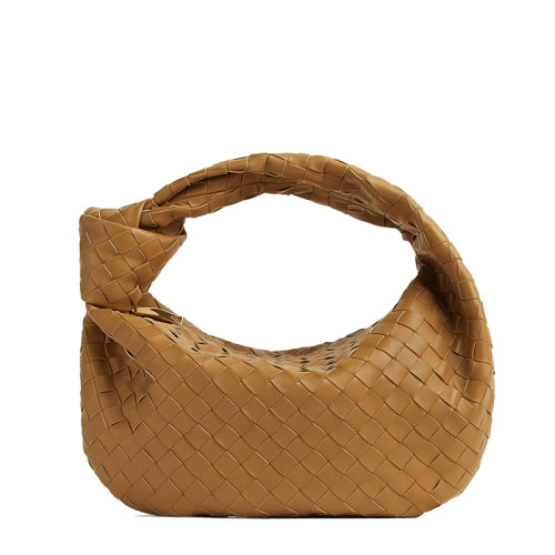 Bottega Veneta/葆蝶家 22春夏新款TEEN JODIE系列 女士焦糖色小羊皮Intreccio编织系结手提单肩羊角包690225VCPP09830