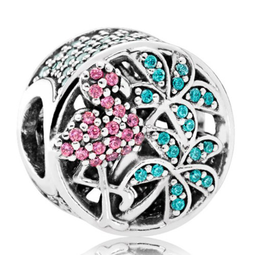 PANDORA/潘多拉 女士蓝粉拼色25银锆石雨林火烈鸟DIY手链珠子串饰串珠 792117CZS