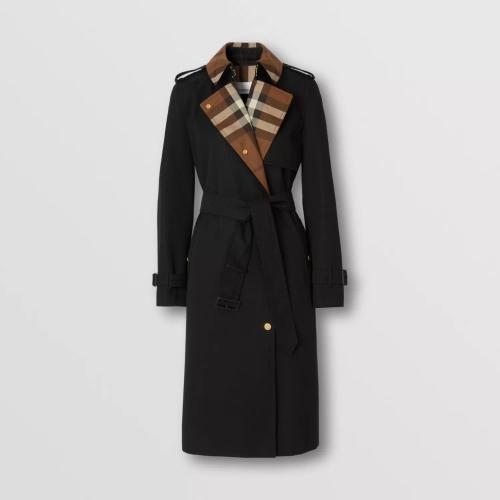  BURBERRY 22年秋冬 女士 格纹裁片棉质嘎巴甸 Trench 风衣 80607391