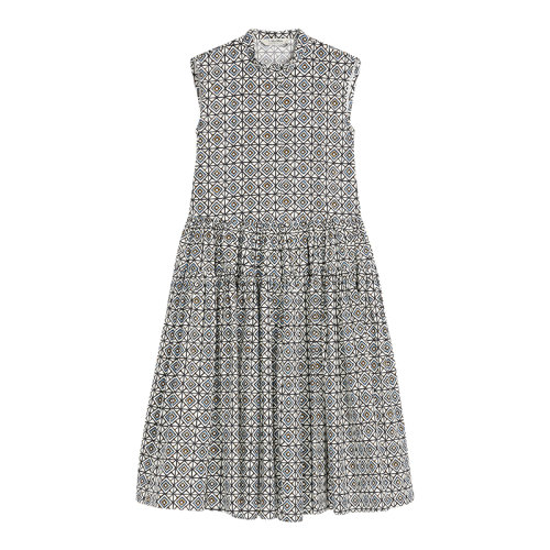 MaxMara/麦丝玛拉 22年早春新款 ZAMBRA系列 女士蓝色纯棉府绸图案印花无袖连衣裙9221142106002