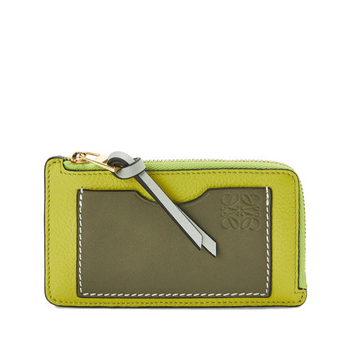 LOEWE/罗意威  女士柠檬黄色鳄梨绿色柔软粒面小牛皮拉链卡包零钱包0010640183