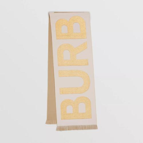  BURBERRY 22年秋冬 女士 金银线徽标羊毛混纺围巾 80640121