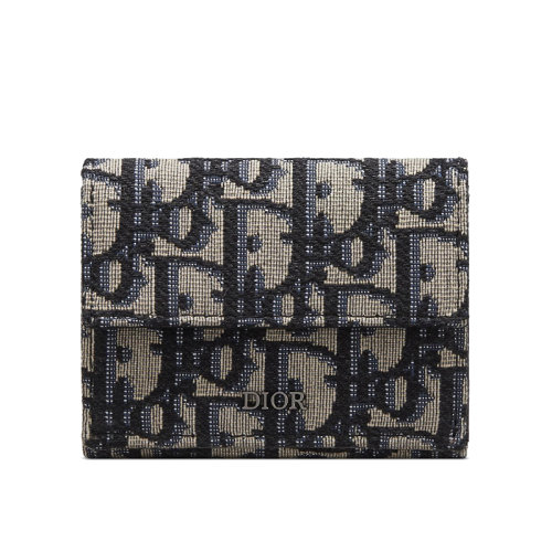 DIOR/迪奥 经典款米色和黑色Dior斜纹提花帆布三折钱包 2OBBC110YSE_H05E