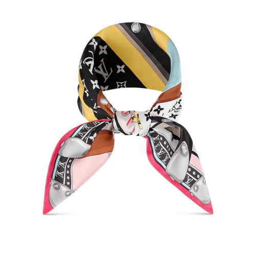 Louis Vuitton/路易威登 22年春夏新款 TRUNK IN LOVE 45系列 女士黑色桑蚕丝老花与品牌经典元素混合印花丝巾方巾M77558