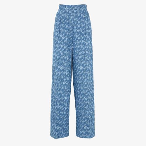  FENDI芬迪 22年秋冬 女士 休闲裤 浅蓝色青年布长裤 FLP762AJK2F1H3F