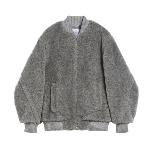 MaxMara/麦丝玛拉 22年秋冬新款 TERRY系列 女士浅灰色羊驼毛混纺短款泰迪大衣外套1086032306002