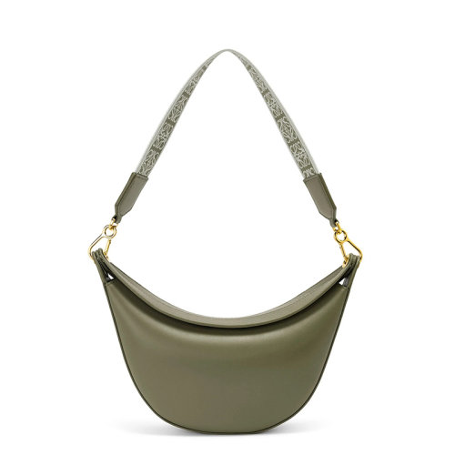 LOEWE/罗意威 22新款Luna系列 女士小号鳄梨绿色缎面小牛皮半月形流浪包单肩手提腋下包A923PM1X01-3949