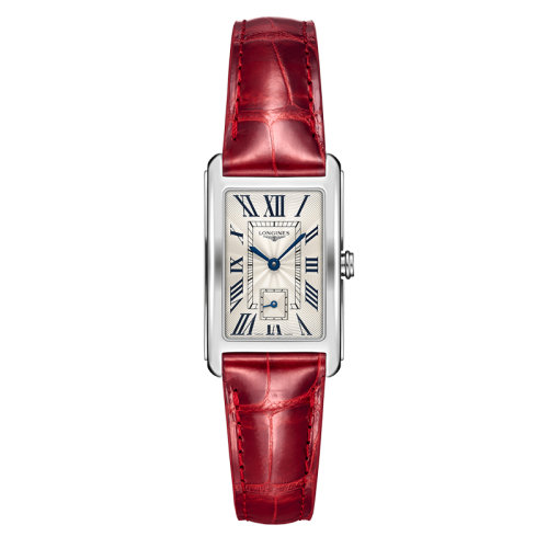 LONGINES/浪琴 黛绰维纳系列 长方形石英表精钢表壳红色鳄鱼皮表带男女同款表23.3 x 37 毫米L5.512.4.71.5
