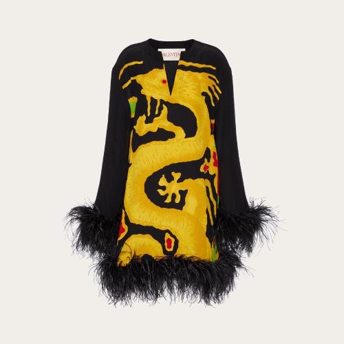  VALENTINO华伦天奴 22年秋冬 女士 连衣裙 ROBE EN CREPE DE CHINE a IMPRIMé DRAGO RééDIT