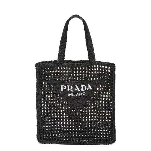 PRADA/普拉达 22新款 女士黑色酒椰纤维解构式单肩手提镂空托特包1BG393_2A2T_F0002_V_OOO