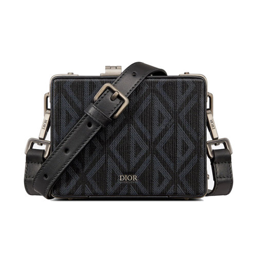 DIOR/迪奥 23新款 男士黑色帆布配皮镀钌黄铜字母标志锁扣开合拆卸调节肩带单肩锁扣包2LXCA038CDP_H43E