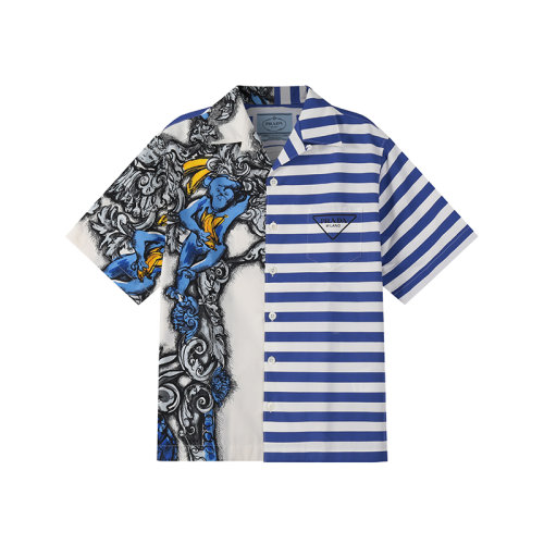 PRADA/普拉达 【22年新款】 男士棉质Double Match宽松版休闲短袖衬衫条纹印花 UCS406 1ZTG S 2