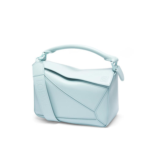 LOEWE/罗意威 22年新款 Puzzle系列 女士小号海蓝色缎面小牛皮单肩斜挎手提拼图包A510S21X88-9514