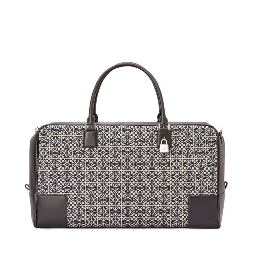 LOEWE/罗意威 22新款Amazona 44系列 男士海军蓝/黑色老花提花织物皮革饰边单肩手提包B039N12X01-5938