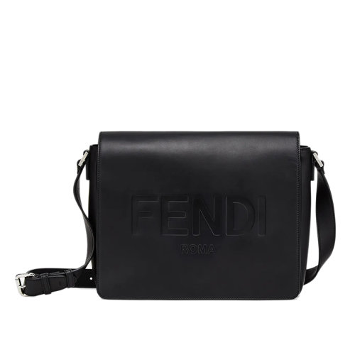 FENDI/芬迪  黑色小牛皮印“Fendi Roma”磁扣单肩斜挎邮差包7VA521AFBFF0GXN