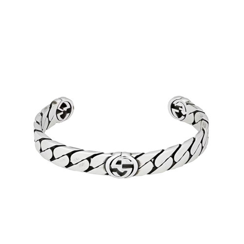 GUCCI/古驰 22春夏新款 纯银做旧双G和条纹图案手镯661528J84000728